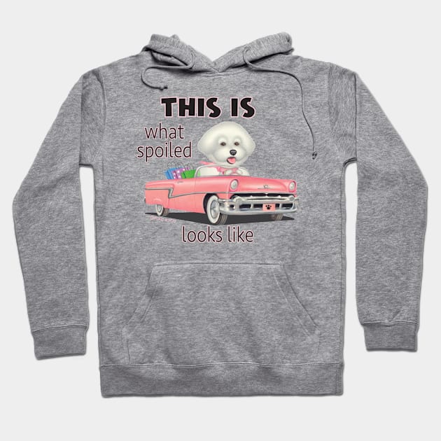 Cute and ready to shop Bichon Frise in classic  Pink Car Hoodie by Danny Gordon Art